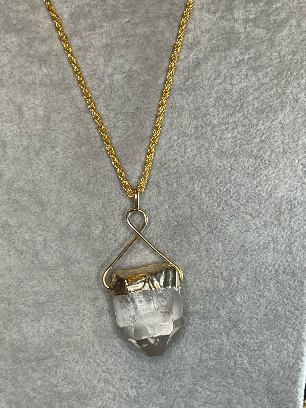 Large Gold plated clear quartz necklace